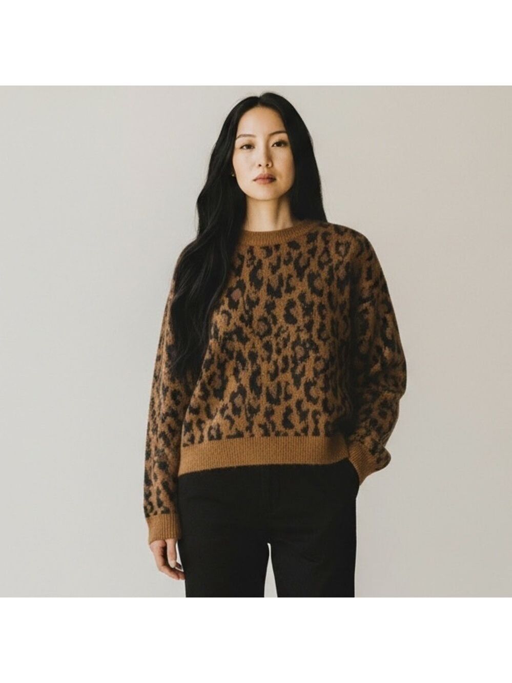 𝅺nordstrom fun stripe sweater brown dachshund leopard spots size L GL439068BG